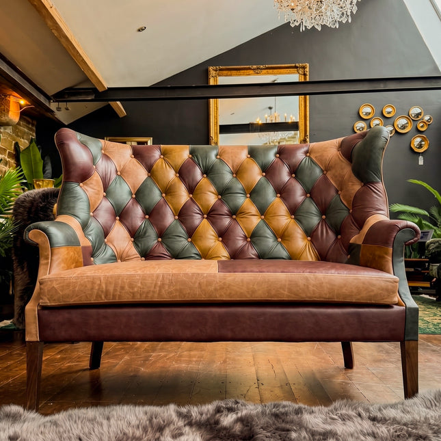 Whitmore Chesterfield 2 Seater Sofa in Patchwork Leather