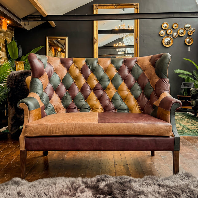 Whitmore Chesterfield 2 Seater Sofa in Patchwork Leather