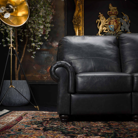 William 3 Seater Recliner Black Leather - Clearance