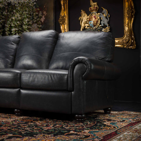 William 3 Seater Recliner Black Leather - Clearance