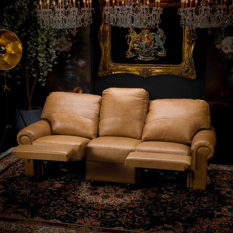William 3 Seater Recliner Sofa in Aniline Brown Leather