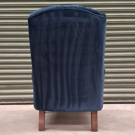 Winston Wing Back Armchair in Plush Navy Fabric - Ex Display