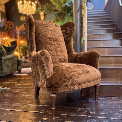 Winston Wingback Accent Chair in Bronze Sunshine Velvet