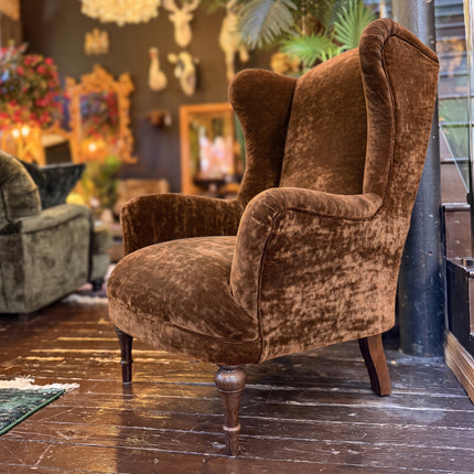 Winston Wingback Accent Chair in Bronze Sunshine Velvet