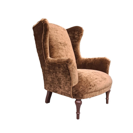 Winston Wingback Accent Chair in Bronze Sunshine Velvet
