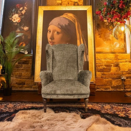 Winston Wingback Accent Chair in Eddy Khaki Velvet