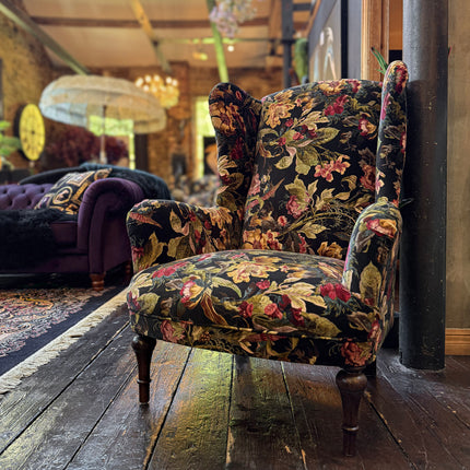 Winston Wingback Accent Chair in Hepworth Midnight Floral