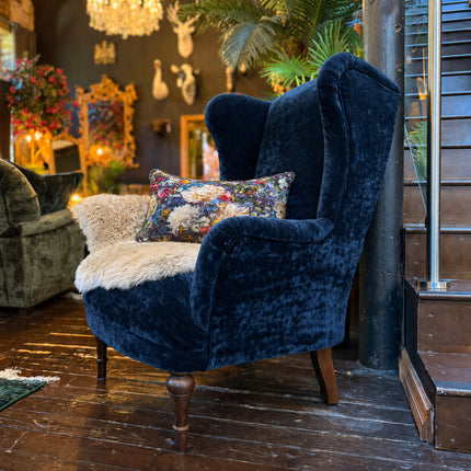 Winston Wingback Accent Chair in Sunshine Sapphire Velvet