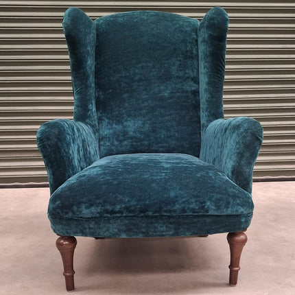 Winston Wingback Accent Chair in Sunshine Turquoise Velvet - Ex Display