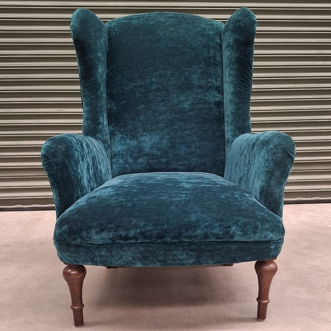 Winston Wingback Accent Chair in Sunshine Turquoise Velvet - Ex Display