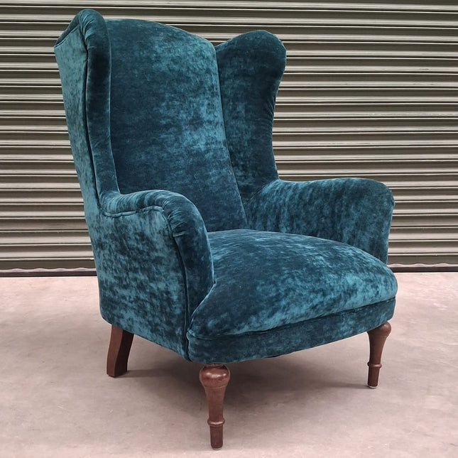 Winston Wingback Accent Chair in Sunshine Turquoise Velvet - Ex Display