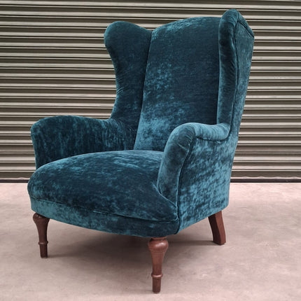 Winston Wingback Accent Chair in Sunshine Turquoise Velvet - Ex Display