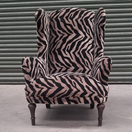 Winston Wingback in Zebra Cream Animal Velvet - Factory Seconds