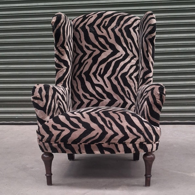 Winston Wingback in Zebra Cream Animal Velvet - Factory Seconds