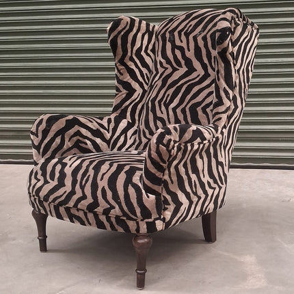 Winston Wingback in Zebra Cream Animal Velvet - Factory Seconds