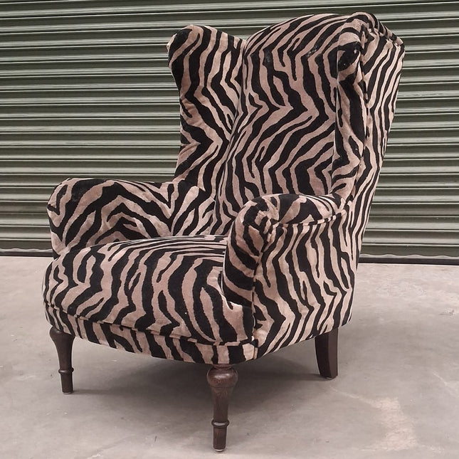 Winston Wingback in Zebra Cream Animal Velvet - Factory Seconds