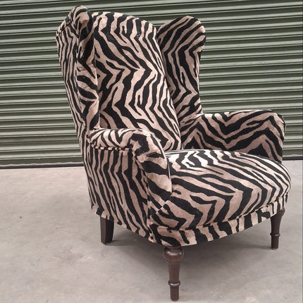 Winston Wingback in Zebra Cream Animal Velvet - Factory Seconds