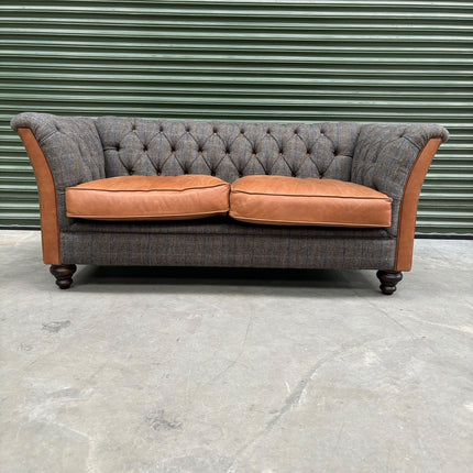 Bnabury Chesterfield 2 Seater in Harris Tweed Grey & Amalfi Brandy - Ex Display