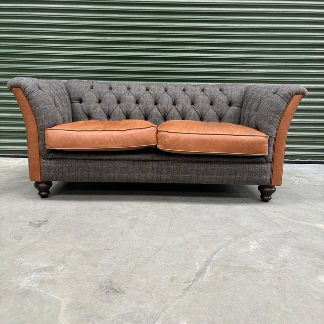 Banbury Chesterfield 2 Seater in Harris Tweed Grey & Amalfi Brandy - Ex Display