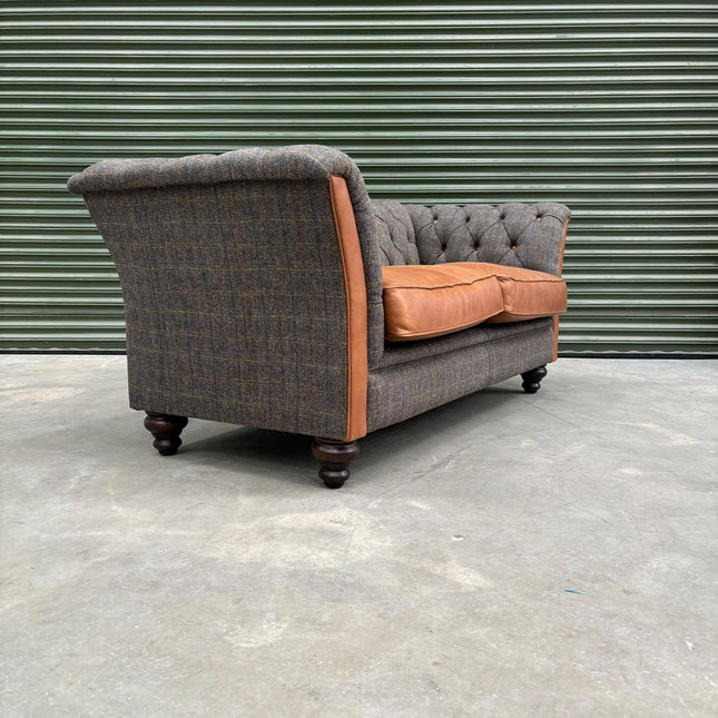Banbury Chesterfield 2 Seater in Harris Tweed Grey & Amalfi Brandy - Ex Display