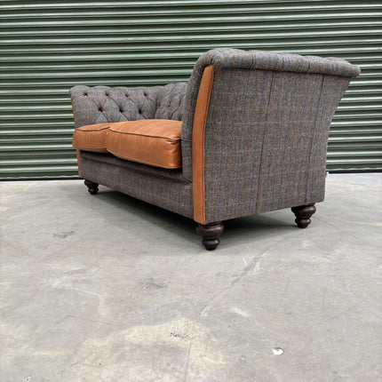 Bnabury Chesterfield 2 Seater in Harris Tweed Grey & Amalfi Brandy - Ex Display