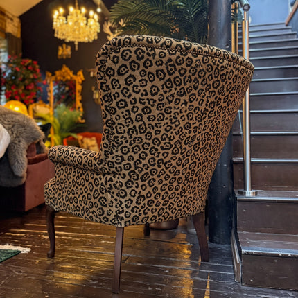 Belgravia Buttoned Wing Chair in Leopard Velvet