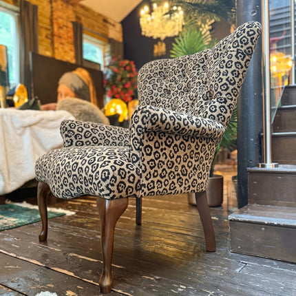 Belgravia Buttoned Wing Chair in Leopard Velvet