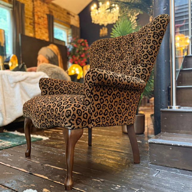 Belgravia Buttoned Wing Chair in Leopard Velvet