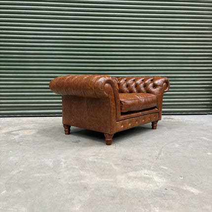 Bertie Chesterfield Loveseat Snuggler in Cuba Tan Leather - Ex Display