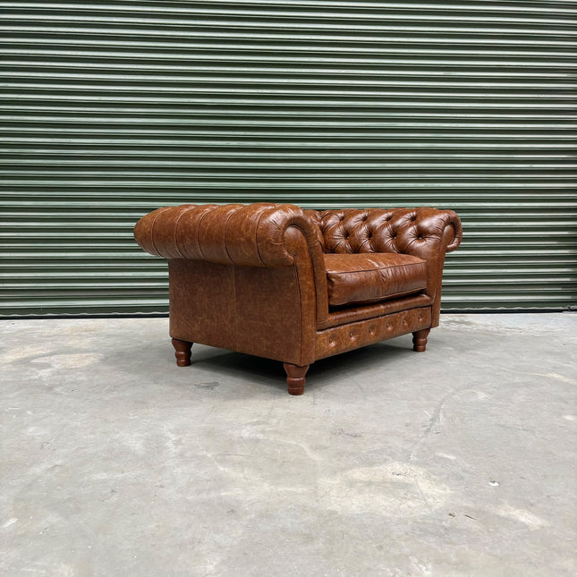 Bertie Chesterfield Loveseat Snuggler in Cuba Tan Leather - Ex Display
