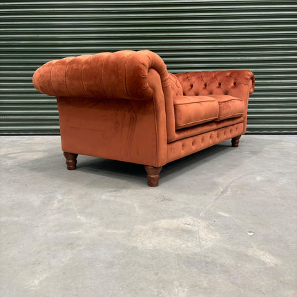 Bertie Chesterfield 2 Seater Sofa in Plush Orange Marmalade - Ex Display