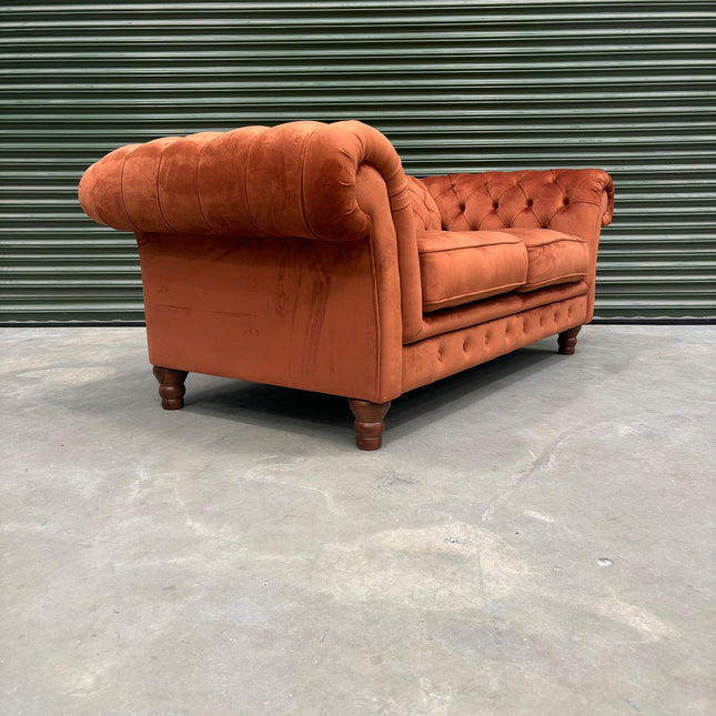 Bertie Chesterfield 2 Seater Sofa in Plush Orange Marmalade - Ex Display