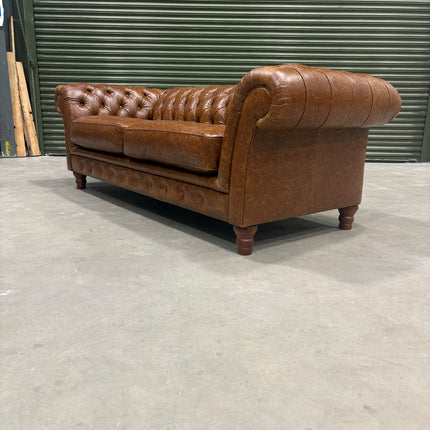 Bertie Chesterfield 3 Seater Sofa in Cuba Tan Leather - Ex Display