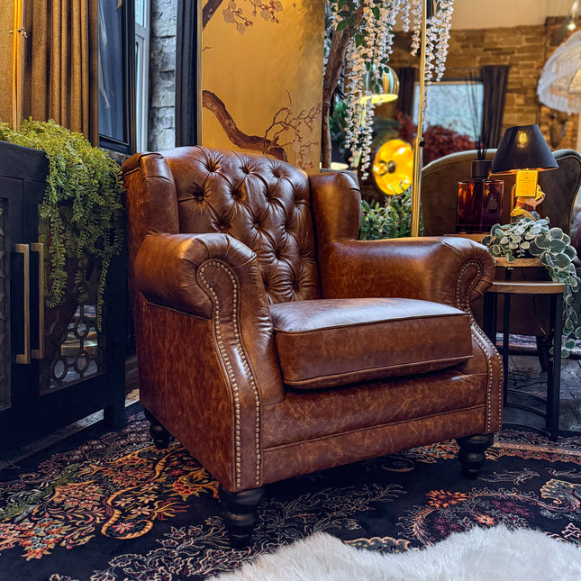 Bertie Armchair Wingback in Leather