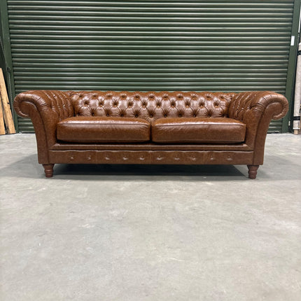 Bertie Chesterfield 3 Seater Sofa in Cuba Tan Leather - Ex Display