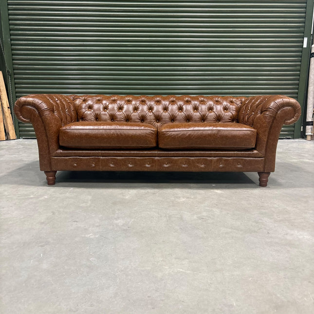 Bertie Chesterfield 3 Seater Sofa in Cuba Tan Leather - Ex Display