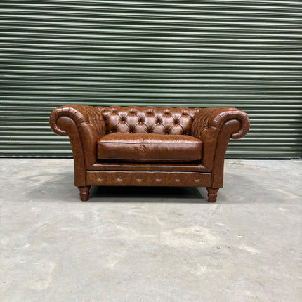 Bertie Chesterfield Loveseat Snuggler in Cuba Tan Leather - Ex Display