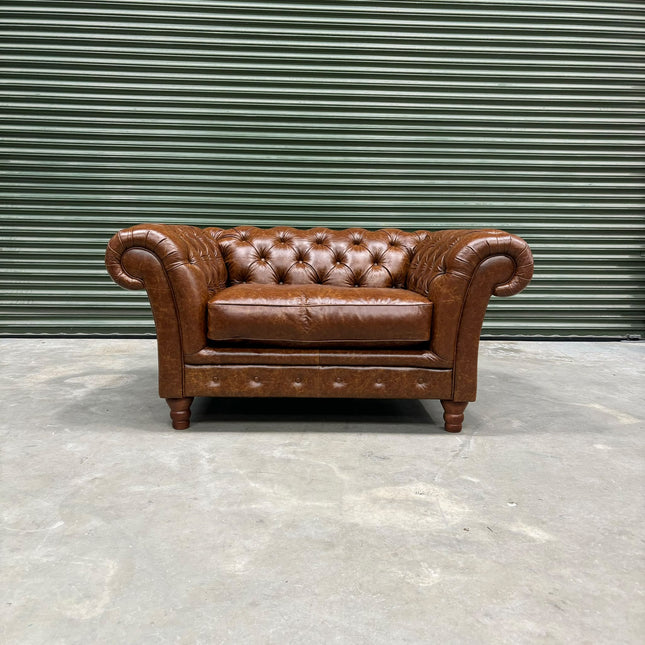 Bertie Chesterfield Loveseat Snuggler in Cuba Tan Leather - Ex Display