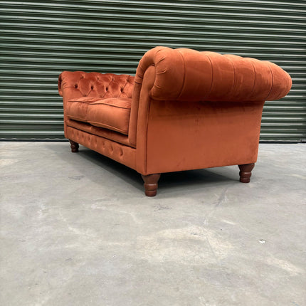 Bertie Chesterfield 2 Seater Sofa in Plush Orange Marmalade - Ex Display