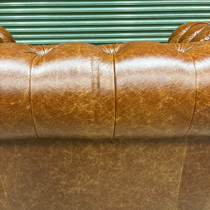 Bertie Chesterfield Loveseat Snuggler in Cuba Tan Leather - Ex Display