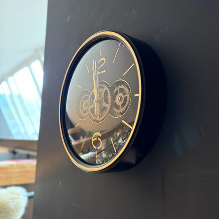 Black & Gold Moving Gears Clock with Numerals