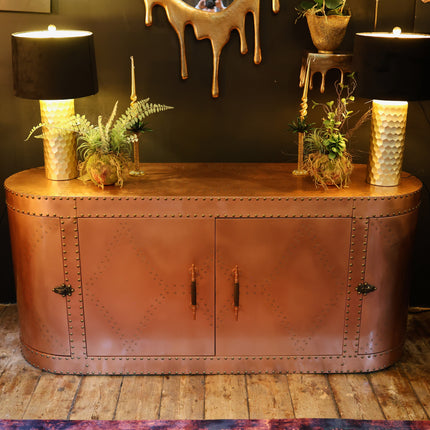 Vintage Aviator Sideboard Cabinet in Copper Metal