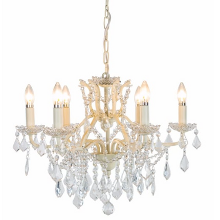 Antique Crackle White Shallow 6 Branch Chandelier