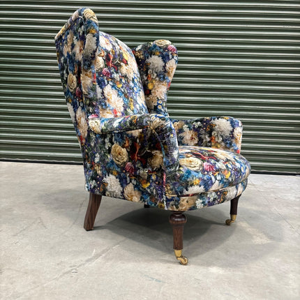 Crawford by Spink & Edgar - Wing Chair in Royal Garden Sapphire Velvet - Ex Display
