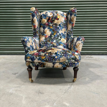 Crawford by Spink & Edgar - Wing Chair in Royal Garden Sapphire Velvet - Ex Display