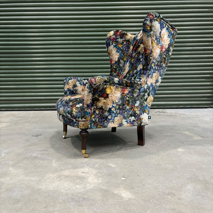 Crawford by Spink & Edgar - Wing Chair in Royal Garden Sapphire Velvet - Ex Display