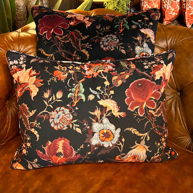 Cushion Bolster in Fantasia Floral Velvet Feather Filled - Large clearance