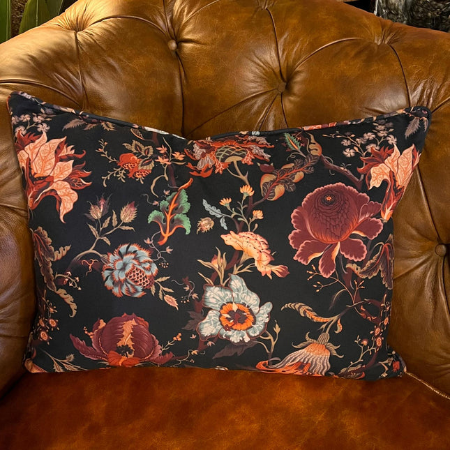 Cushion Bolster in Fantasia Floral Velvet Feather Filled - Large clearance