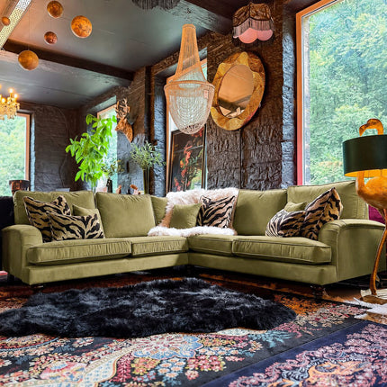 Darcey 2 Corner 2 Sofa in Trinity Olive Velvet