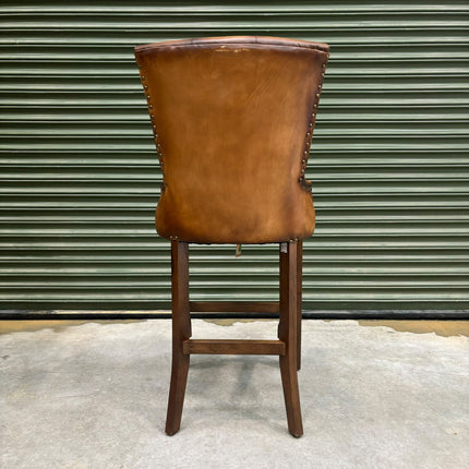 Riley Chesterfield Bar Stool in Hand Antiqued Buffalo Leather - Factory Seconds